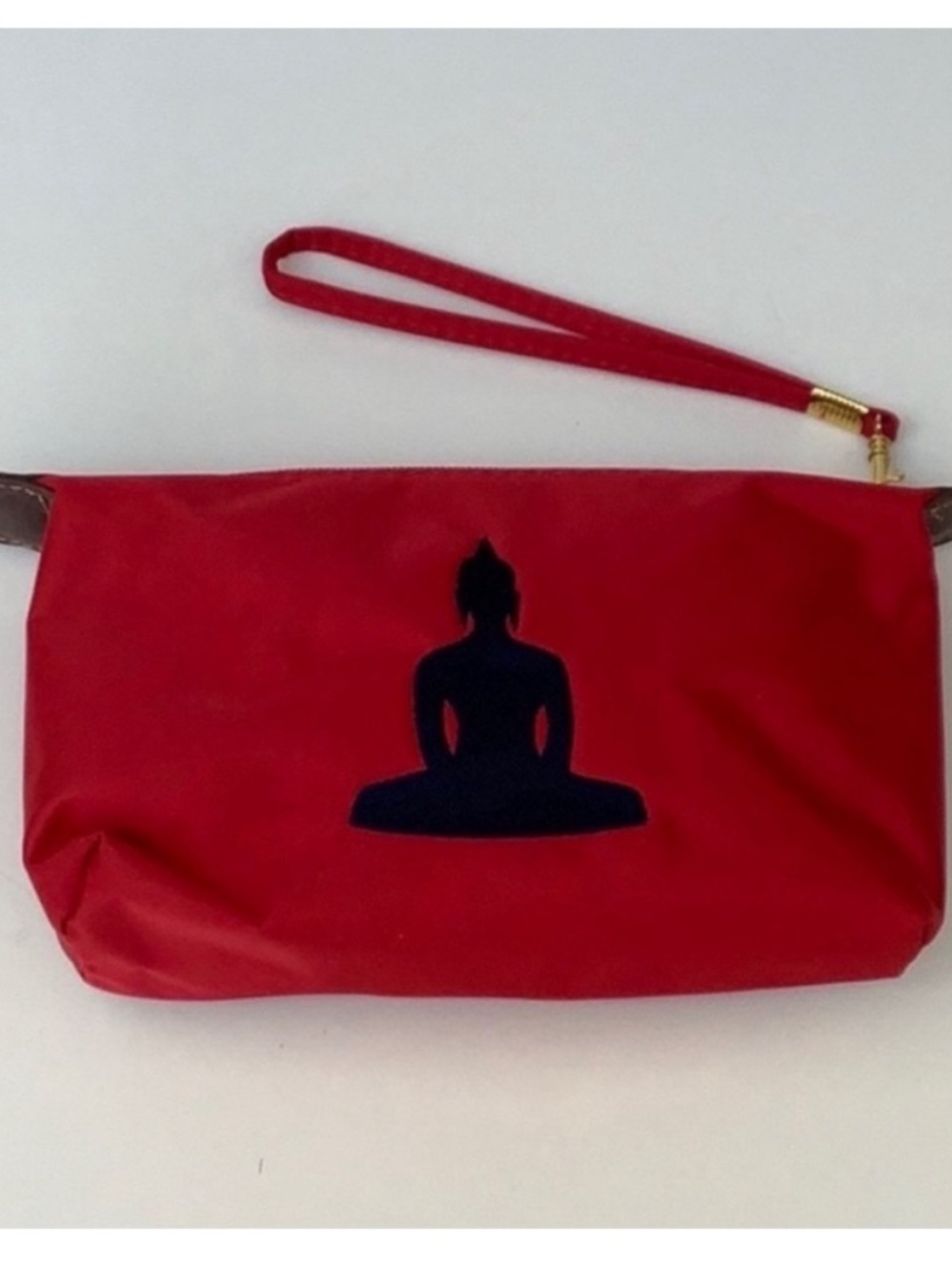 Ahdorned Red Nylon Buddha Yoga Zipper Wristlet Pouch Cosmetic Bag